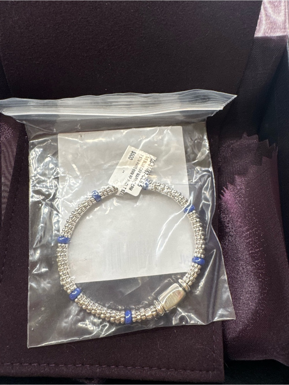 Silver Beaded Caviar Bracelet with Blue Accents